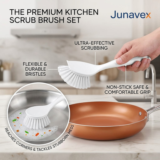 Junavex Multi-Purpose Kitchen Scrub Set: Crevice Brush, Scouring Pads & Steel Wire Brushes for Deep Cleaning Pots, Pans, and Kitchen Sinks (Complete Cleaning Kit)