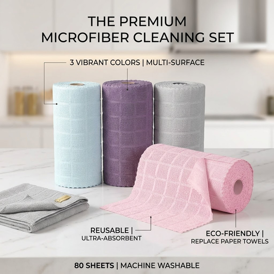 Junavex Reusable Microfiber Cleaning Towels (80 Count Roll) - Ultra Absorbent & Lint-Free Washable Rags, Multi-Purpose Tear-Off Dish Cloths for Household Deep Cleaning