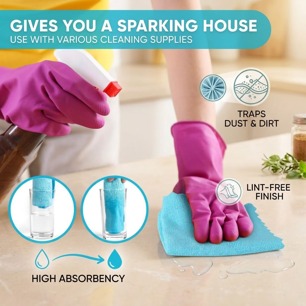 Junavex 24-Pack Premium Microfiber Cleaning Cloths - Highly Absorbent & Lint-Free Reusable Towels for Home Cleaning