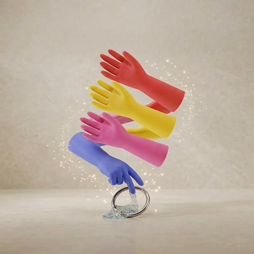 Polishpops® 4 Pairs Rubber Kitchen Dishwashing Gloves - Colorful Reusable Household Cleaning Gloves, Flexible, Durable & Non-Slip Grip