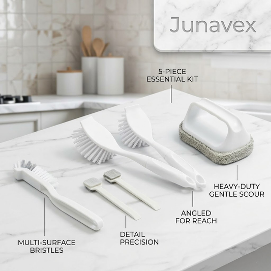 Junavex Multi-Purpose Kitchen Scrub Set: Crevice Brush, Scouring Pads & Steel Wire Brushes for Deep Cleaning Pots, Pans, and Kitchen Sinks (Complete Cleaning Kit)