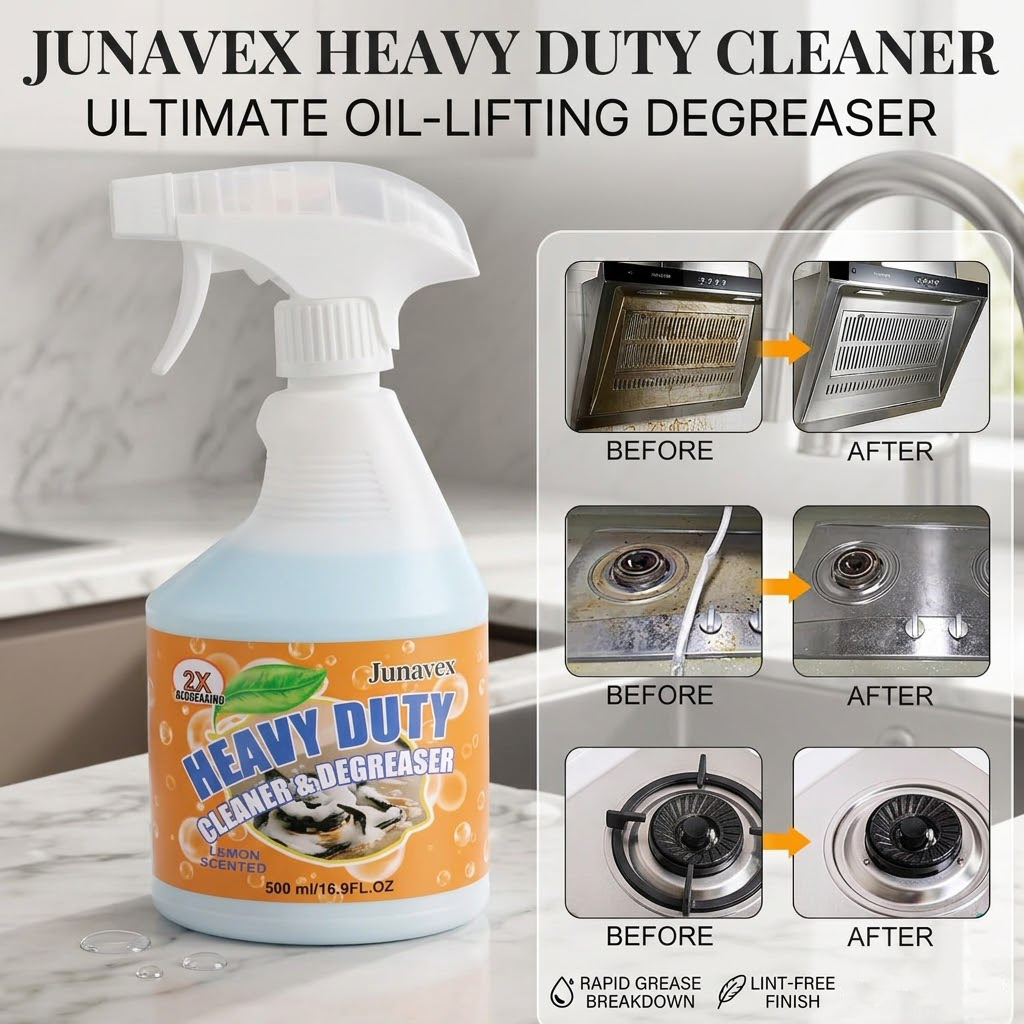 Junavex Heavy Duty Kitchen Degreaser - Powerful Foaming Cleaning Spray for Deep Grease Removal, Multi-Purpose Household Degreaser