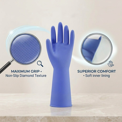 Junavex 4 Pairs Rubber Kitchen Dishwashing Gloves - Colorful Reusable Household Cleaning Gloves, Flexible, Durable & Non-Slip Grip